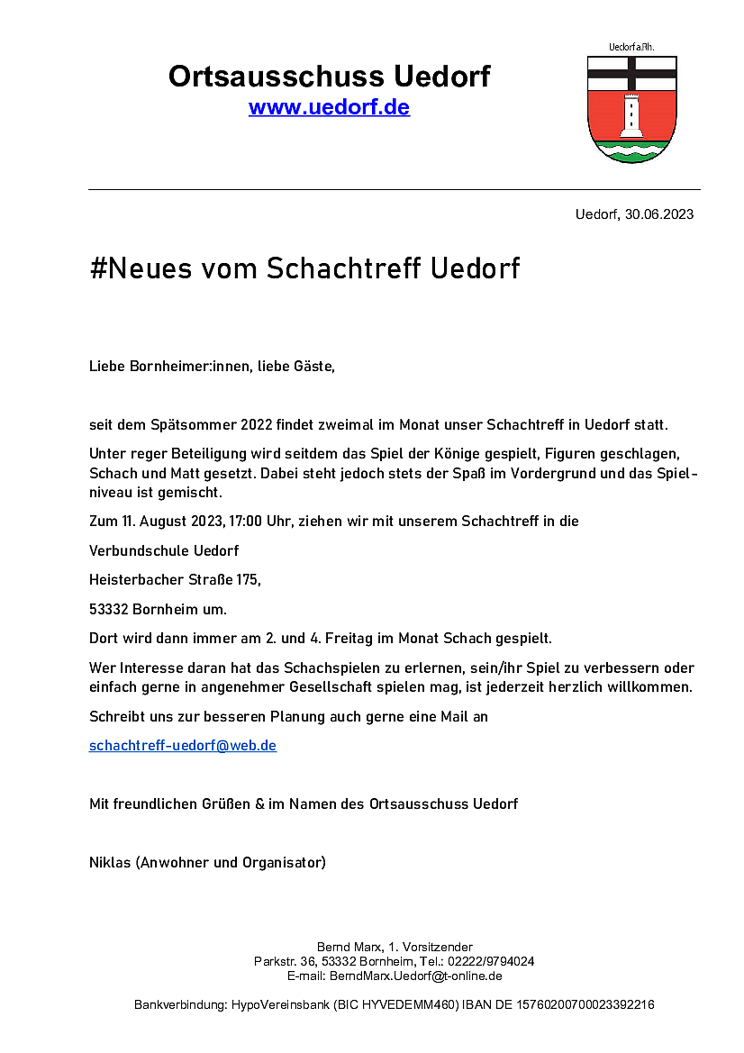 Aushang Offener Uedorfer Schachtreff